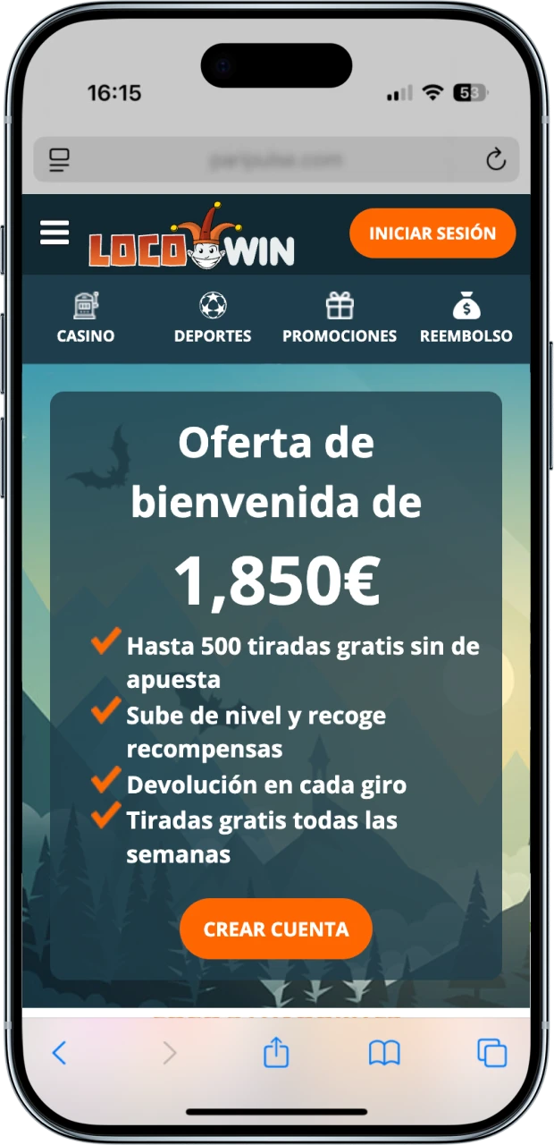 iPhone con una captura de pantalla con Locowin App.