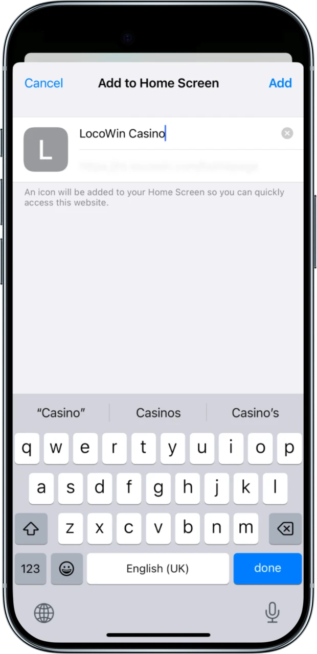 Name your shortcut and enjoy Locowin wherever you are.