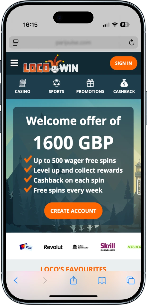 Open Safari and explore the world of Locowin games.