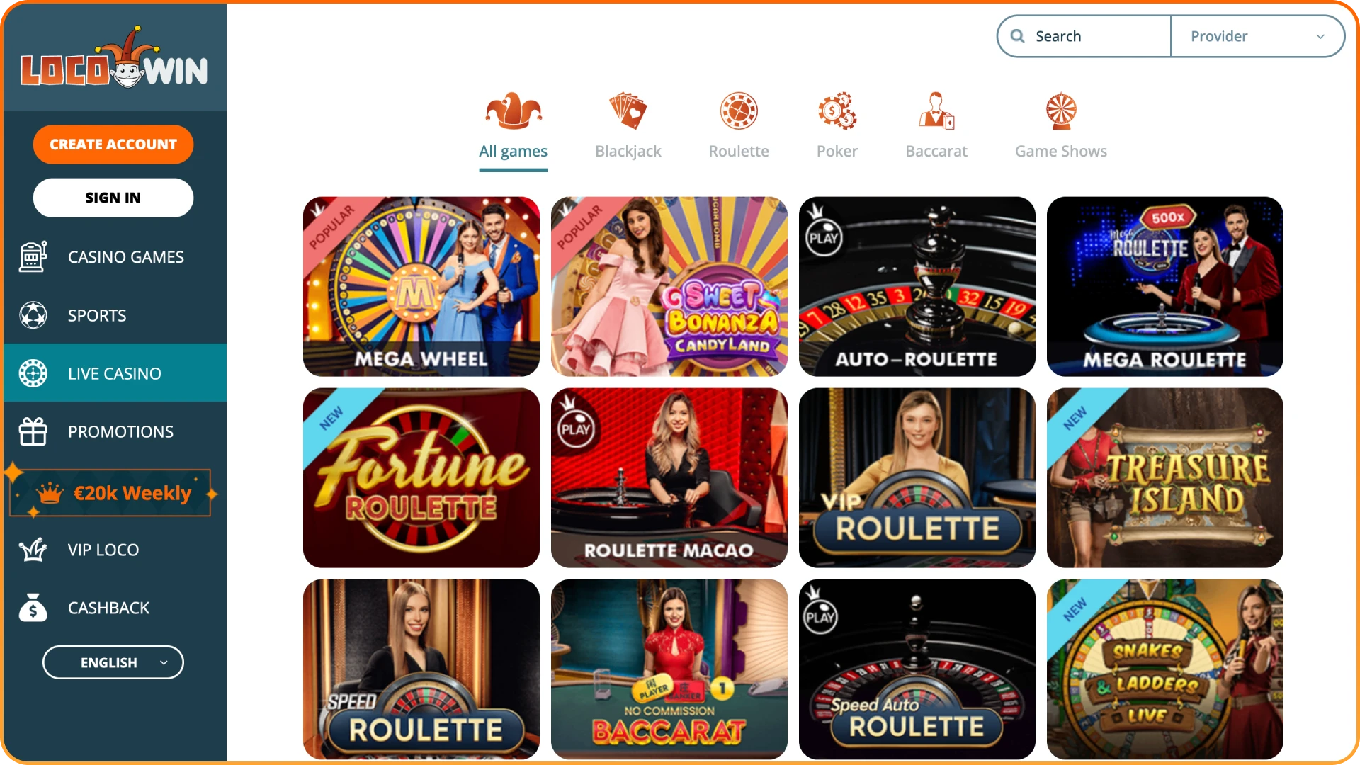 Join live casino tables and play real games on Locowin.