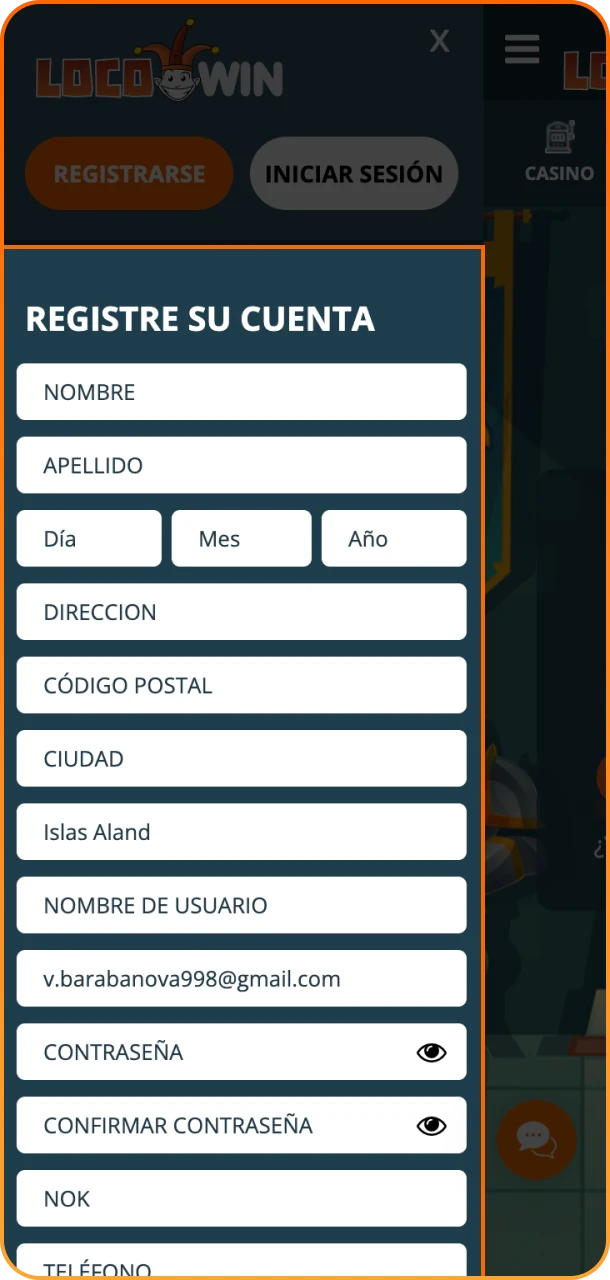 Ingresa tus datos y únete a Locowin.