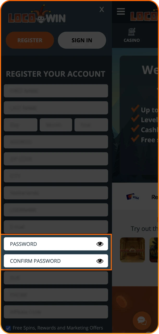 Create a strong password to secure your Locowin account.