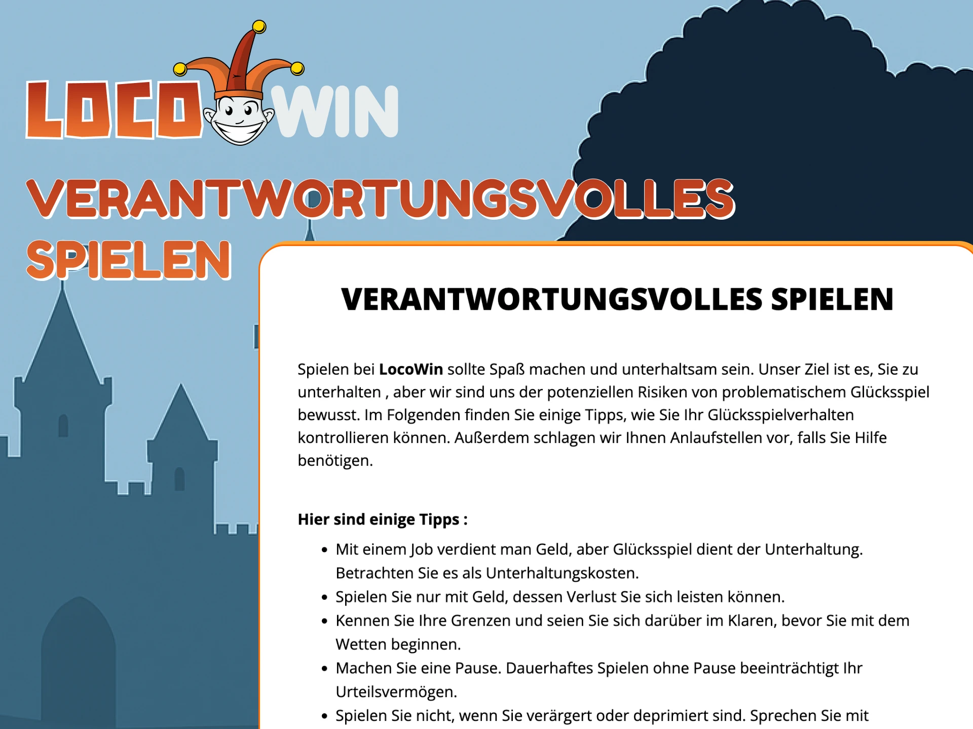Spiele sicher und verantwortungsvoll bei Locowin.